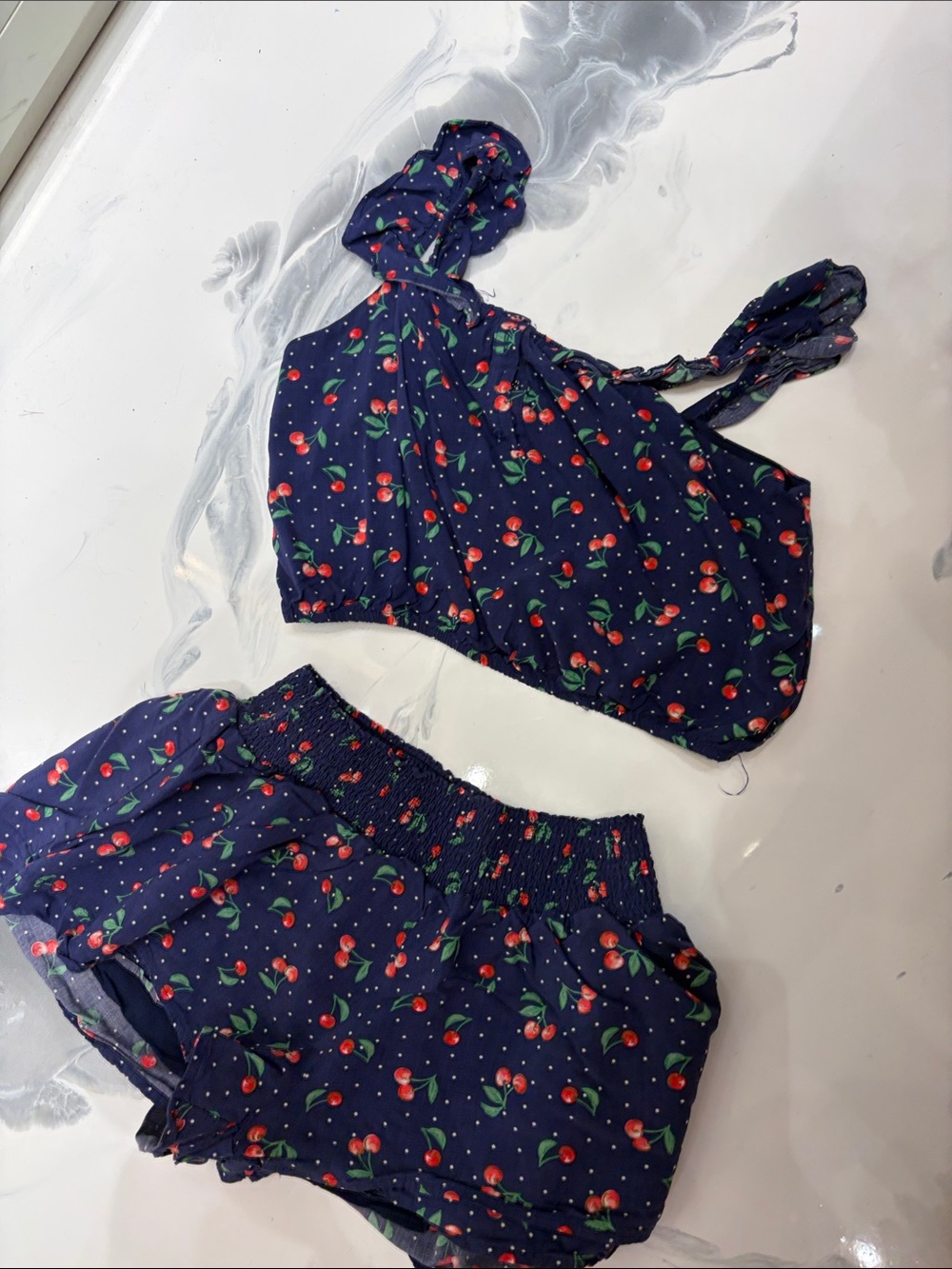 Navy Cherry-Print Girls' Shorts - Kids Bottoms